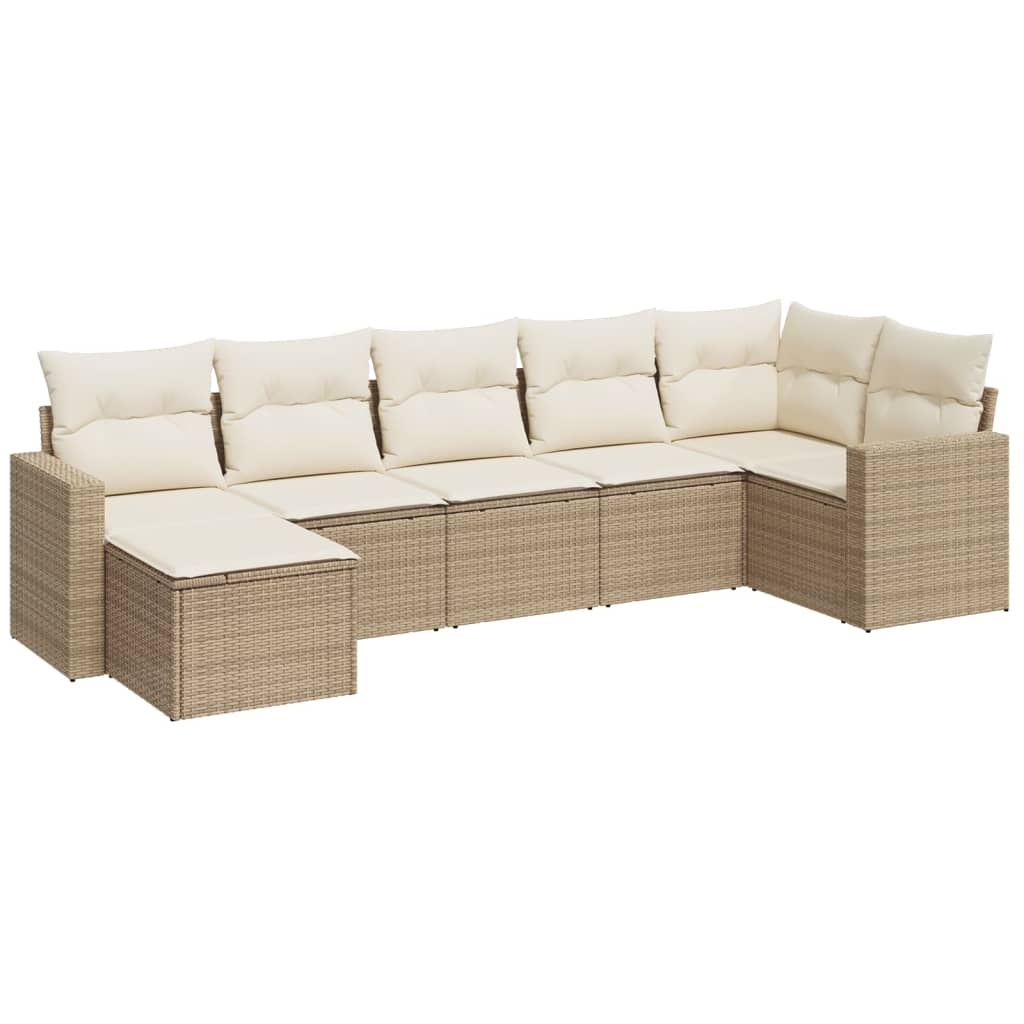 Set Divani da Giardino 7 pz con Cuscini Beige in Polyrattan