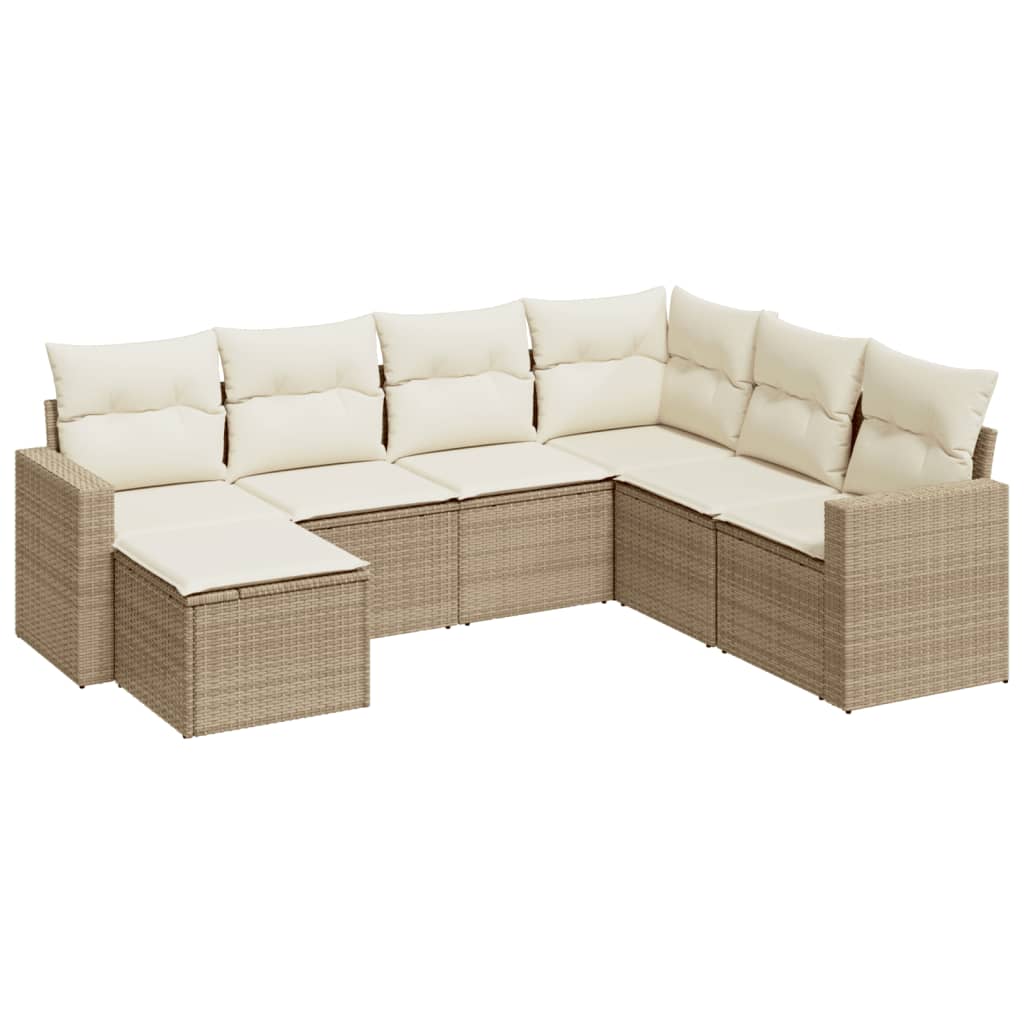 Set Divani da Giardino 7 pz con Cuscini Beige in Polyrattan