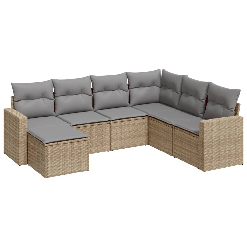 Set Divani da Giardino 7 pz con Cuscini Beige in Polyrattan