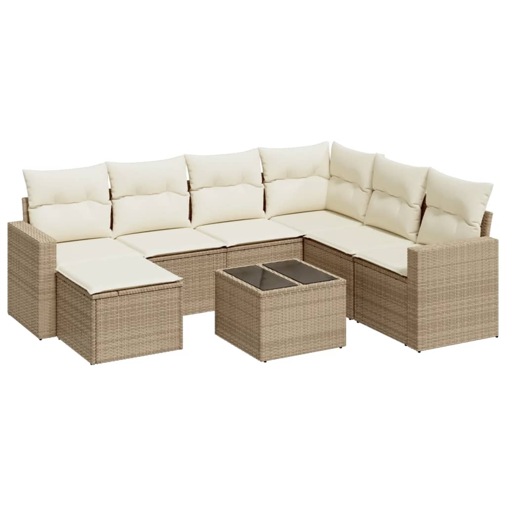 Set Divano da Giardino 8 pz con Cuscini Beige in Polyrattan