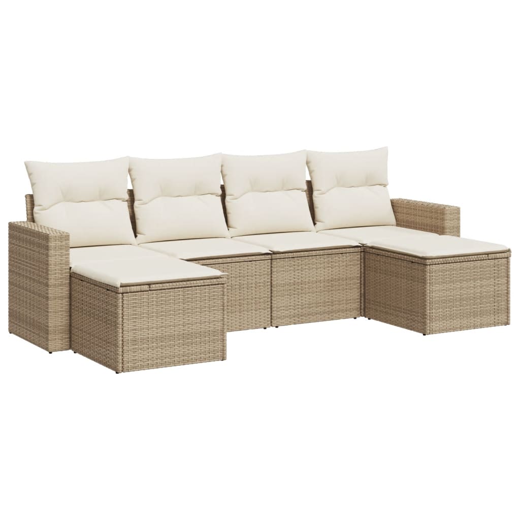 Set Divano da Giardino 6 pz con Cuscini Beige in Polyrattan