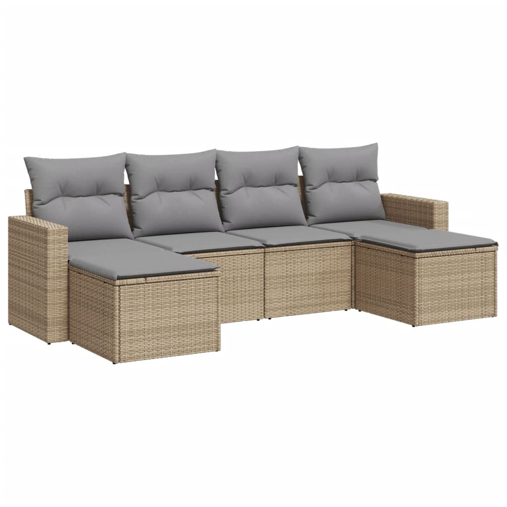 Set Divano da Giardino 6 pz con Cuscini Beige in Polyrattan