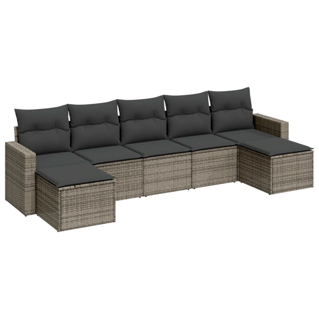 Set Divani da Giardino 7 pz con Cuscini Grigio in Polyrattan