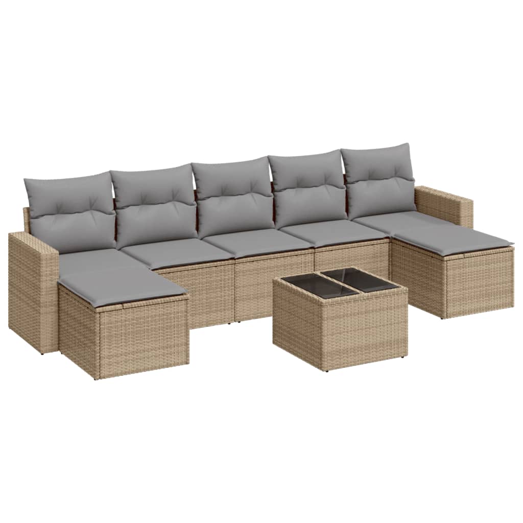 Set Divano da Giardino 8 pz con Cuscini Beige in Polyrattan