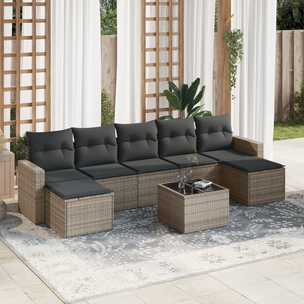 Set Divano da Giardino 8 pz con Cuscini Grigio in Polyrattan