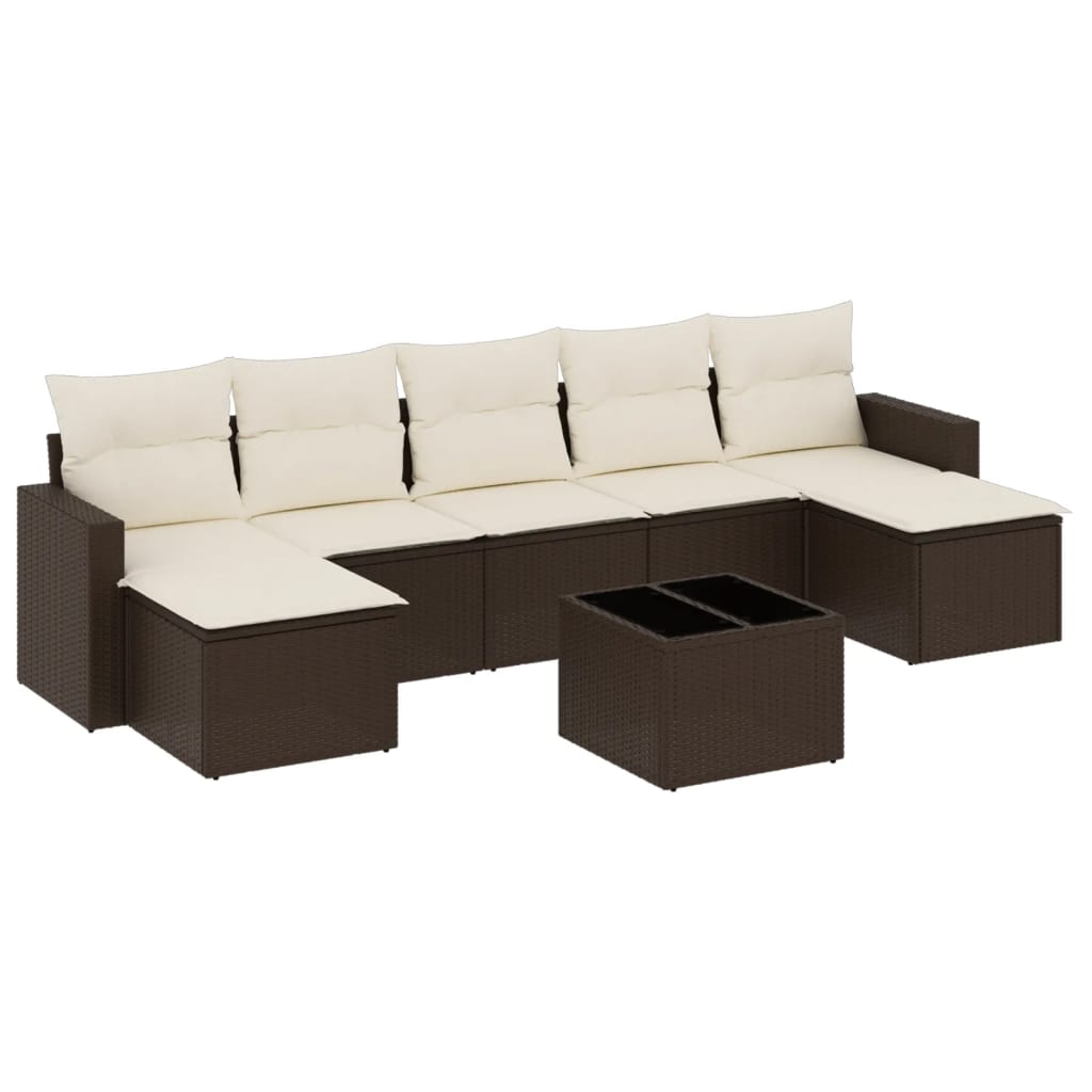 Set Divani da Giardino 8 pz con Cuscini Marrone in Polyrattan