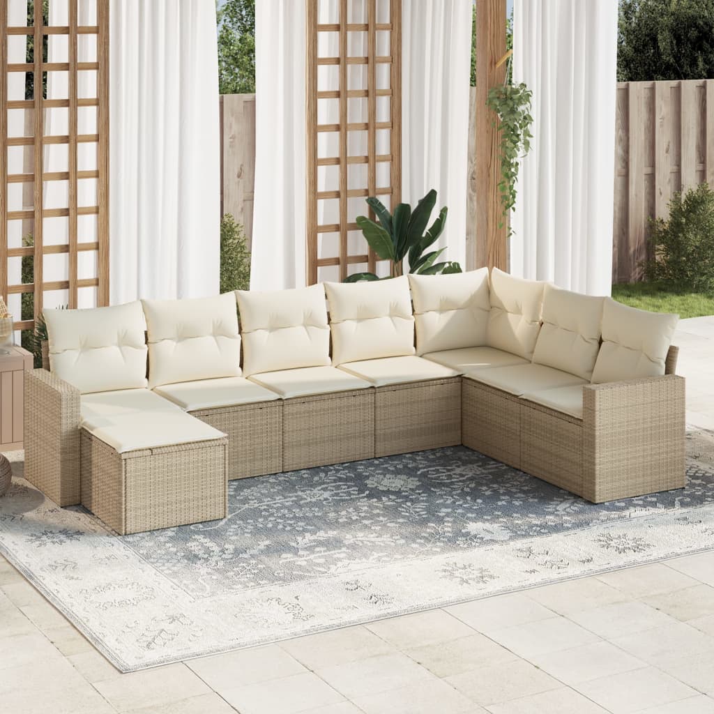 Set Divano da Giardino 8 pz con Cuscini Beige in Polyrattan