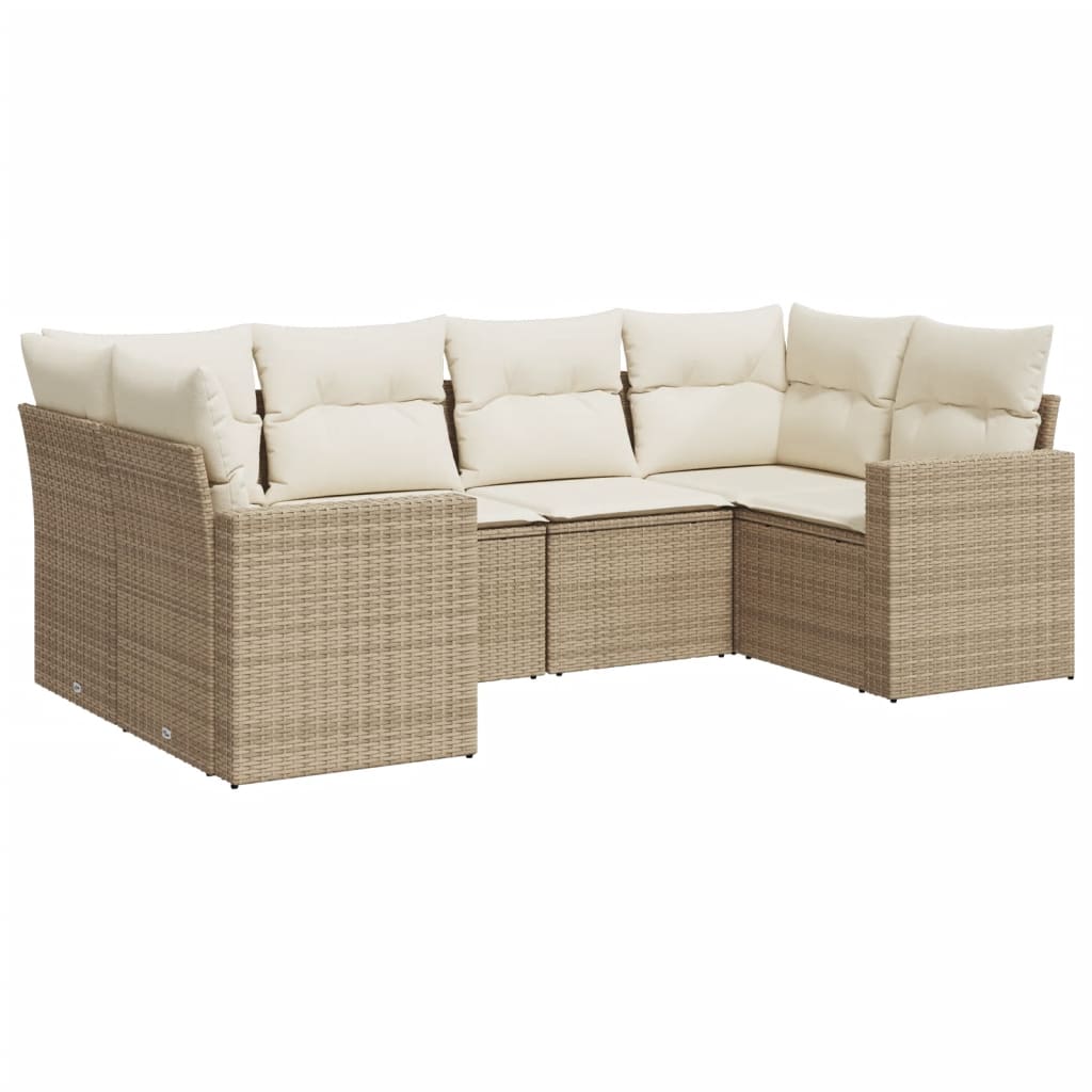 Set Divano da Giardino 6 pz con Cuscini Beige in Polyrattan