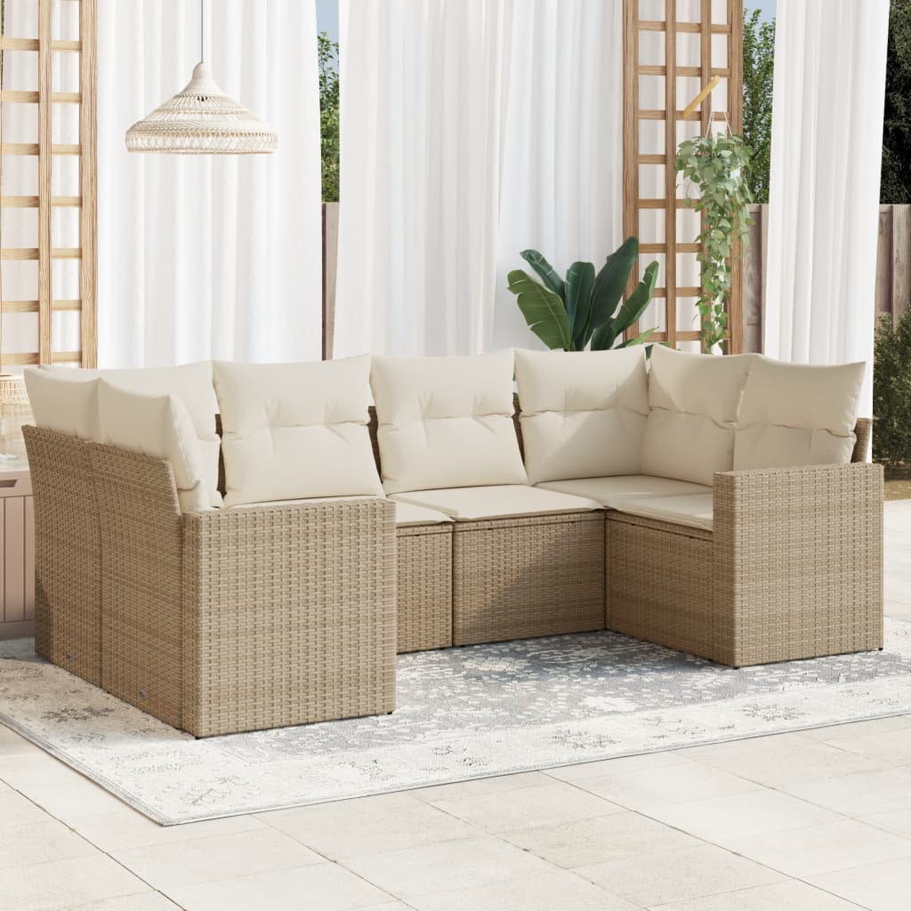 Set Divano da Giardino 6 pz con Cuscini Beige in Polyrattan