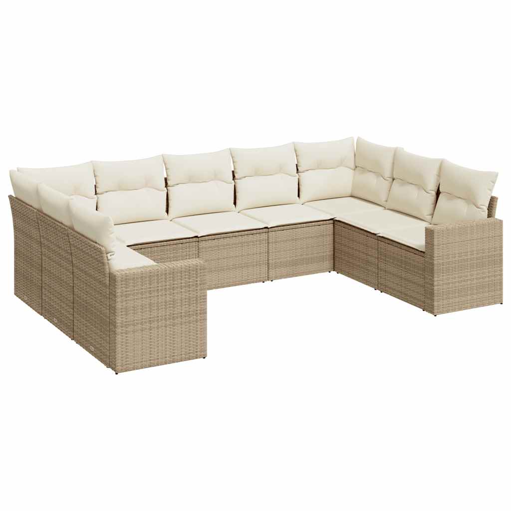 Set Divano da Giardino 9 pz con Cuscini Beige in Polyrattan