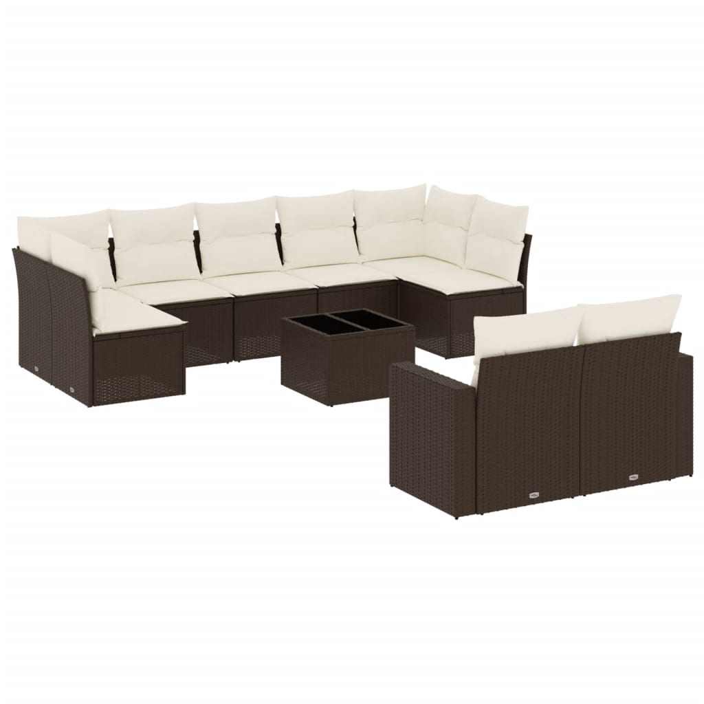 Set Divani da Giardino 10pz con Cuscini in Polyrattan Marrone