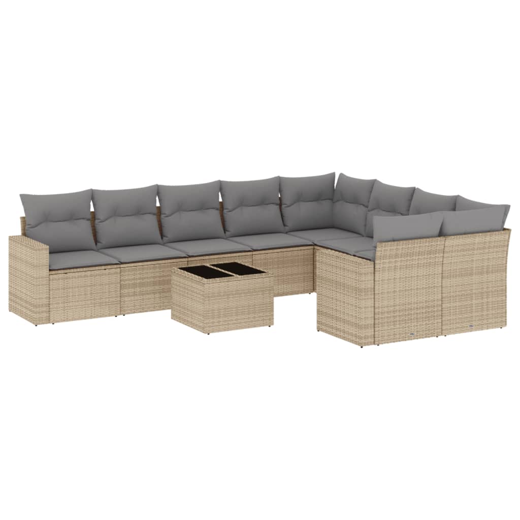 Set Divano da Giardino 10 pz con Cuscini Beige in Polyrattan