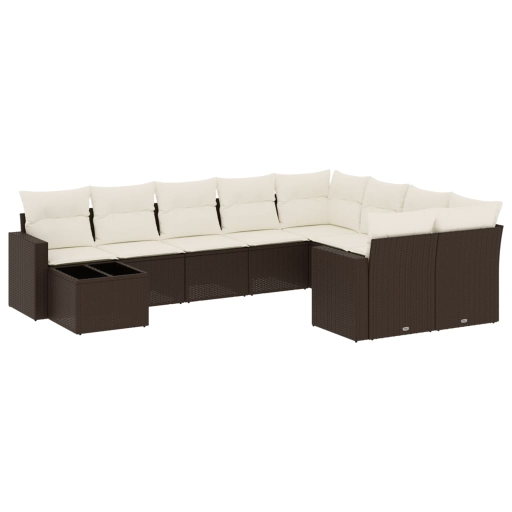 Set Divani da Giardino 10pz con Cuscini in Polyrattan Marrone