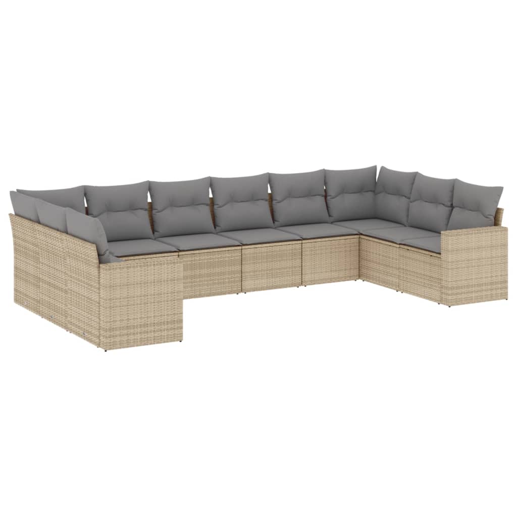 Set Divano da Giardino 10 pz con Cuscini Beige in Polyrattan