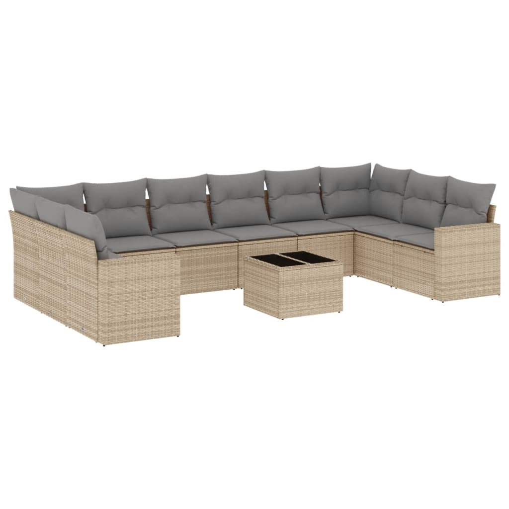 Set Divani da Giardino 11 pz con Cuscini Beige in Polyrattan