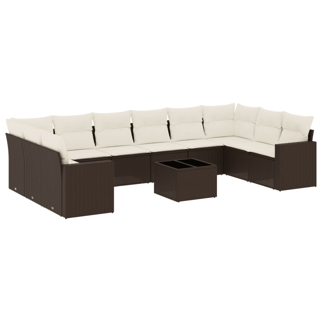 Set Divani da Giardino 11 pz con Cuscini Polyrattan Marrone