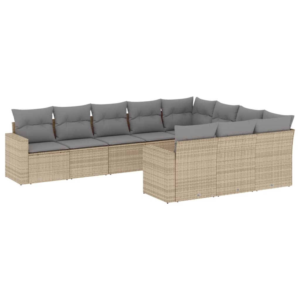 Set Divano da Giardino 10 pz con Cuscini Beige in Polyrattan