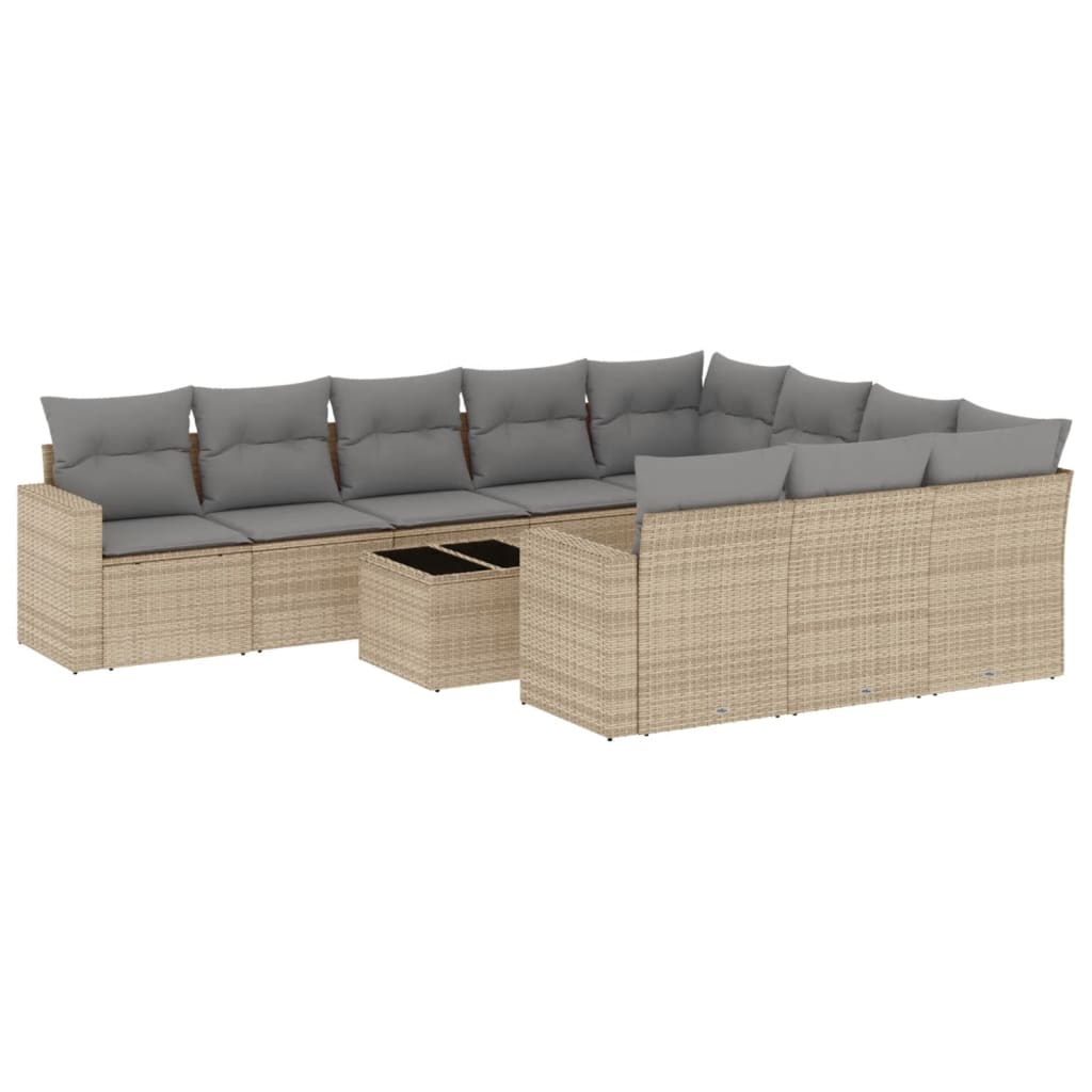 Set Divani da Giardino 11 pz con Cuscini Beige in Polyrattan