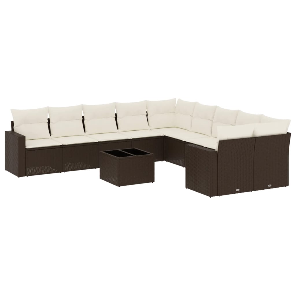 Set Divani da Giardino 11 pz con Cuscini Polyrattan Marrone