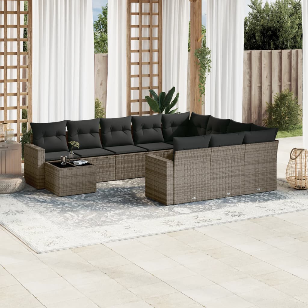 Set Divani da Giardino 11 pz con Cuscini in Polyrattan Grigio