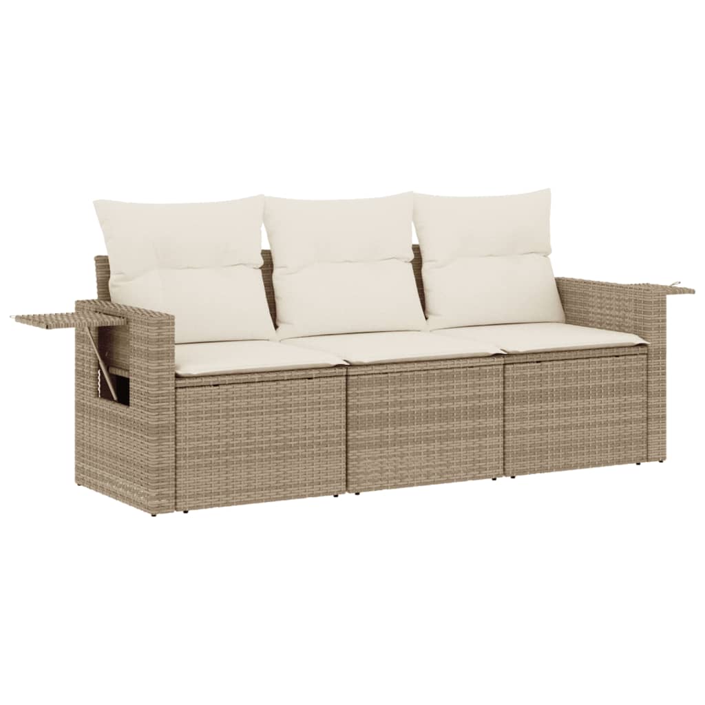 Set Divano da Giardino 3 pz con Cuscini Beige in Polyrattan