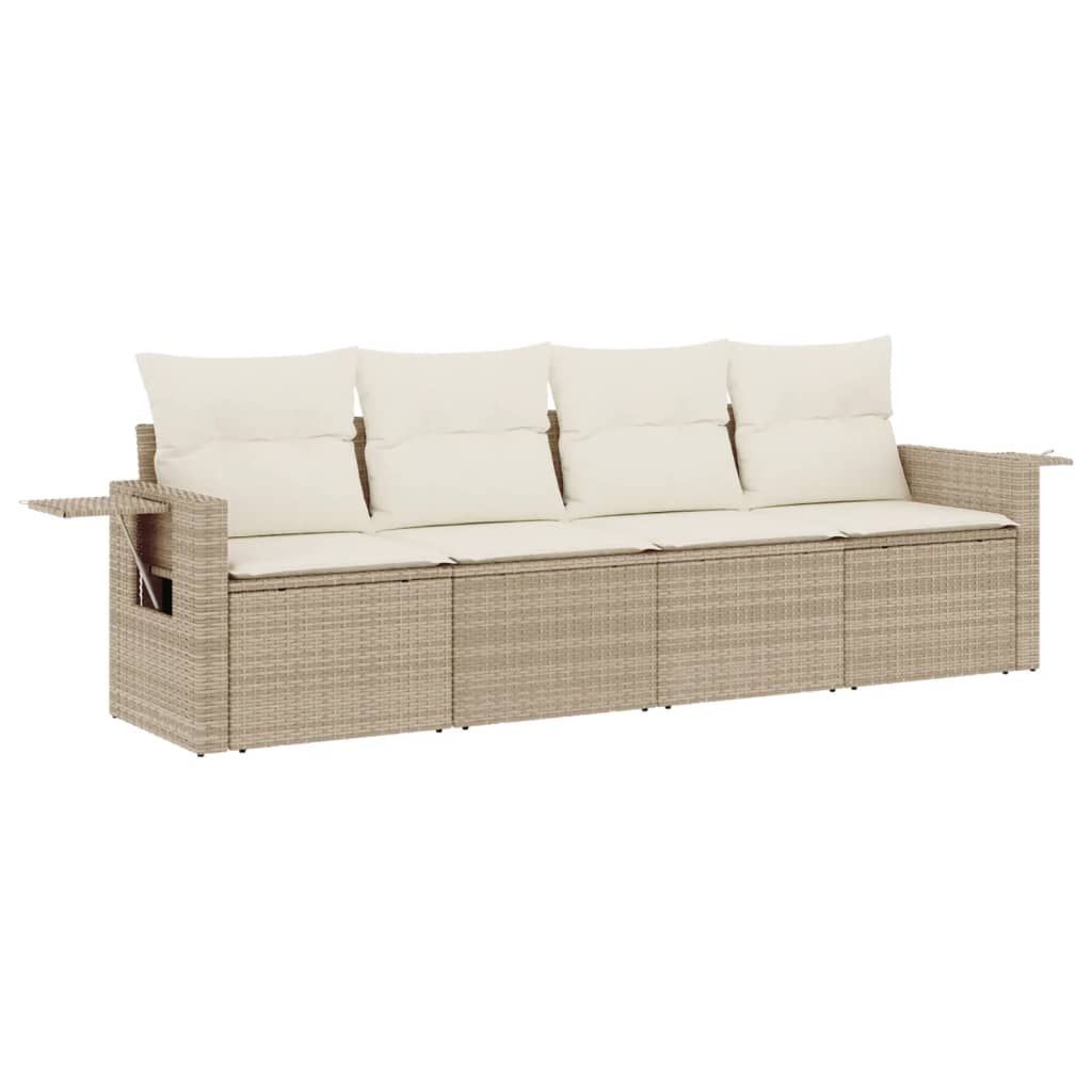 Set Divano da Giardino 4 pz con Cuscini Beige in Polyrattan