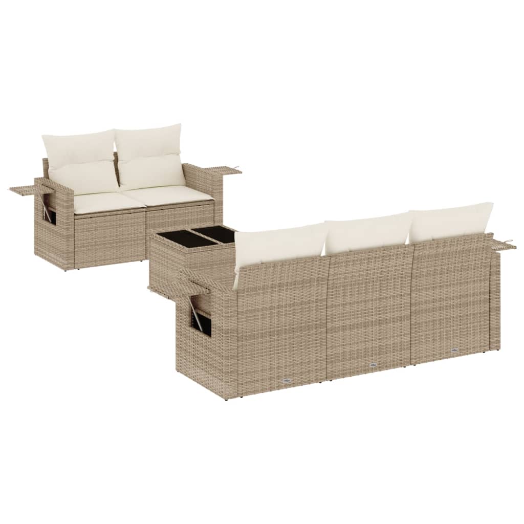 Set Divano da Giardino 6 pz con Cuscini Beige in Polyrattan