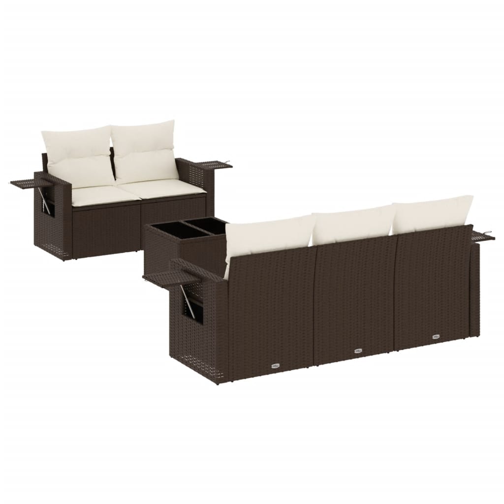 Set Divano da Giardino 6 pz con Cuscini Marrone in Polyrattan