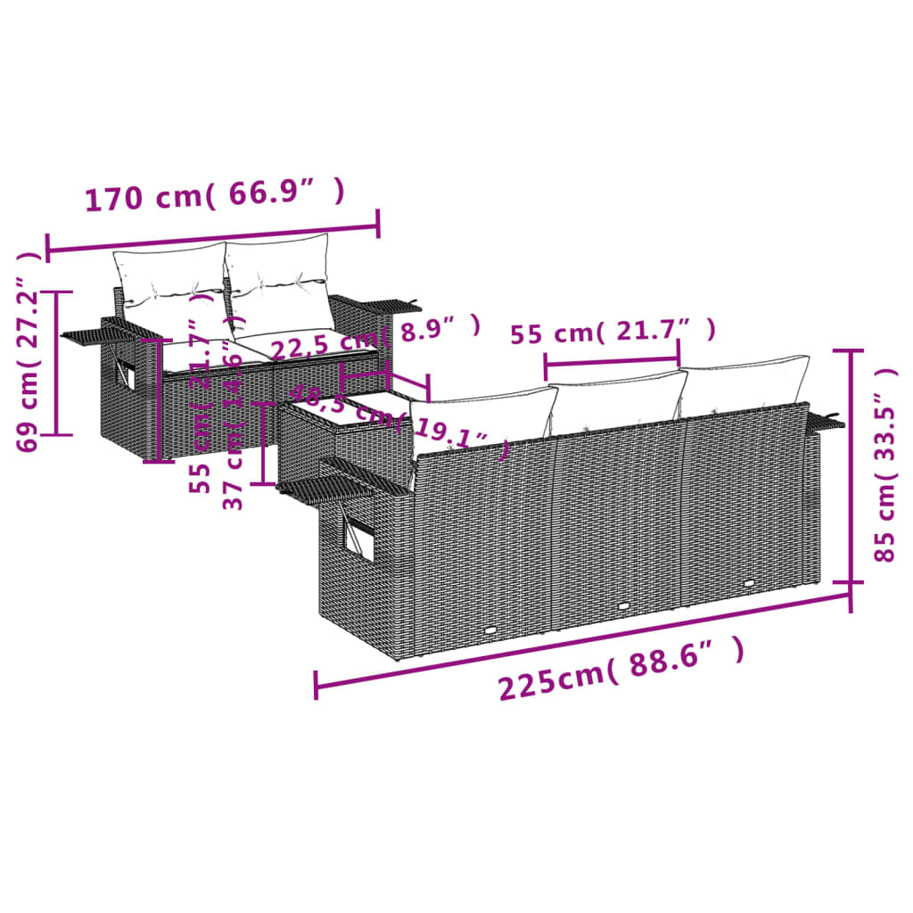 Set Divano da Giardino 6 pz con Cuscini Marrone in Polyrattan