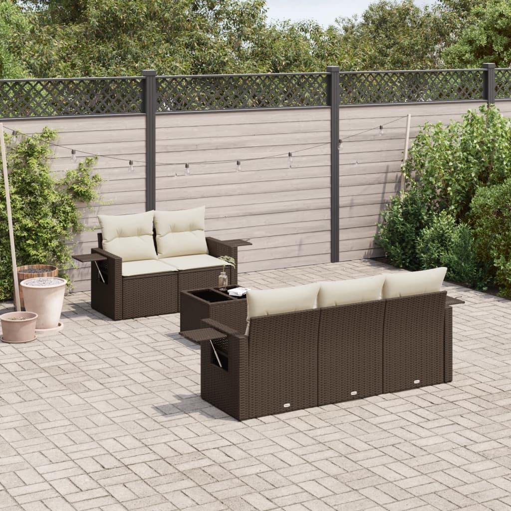 Set Divano da Giardino 6 pz con Cuscini Marrone in Polyrattan