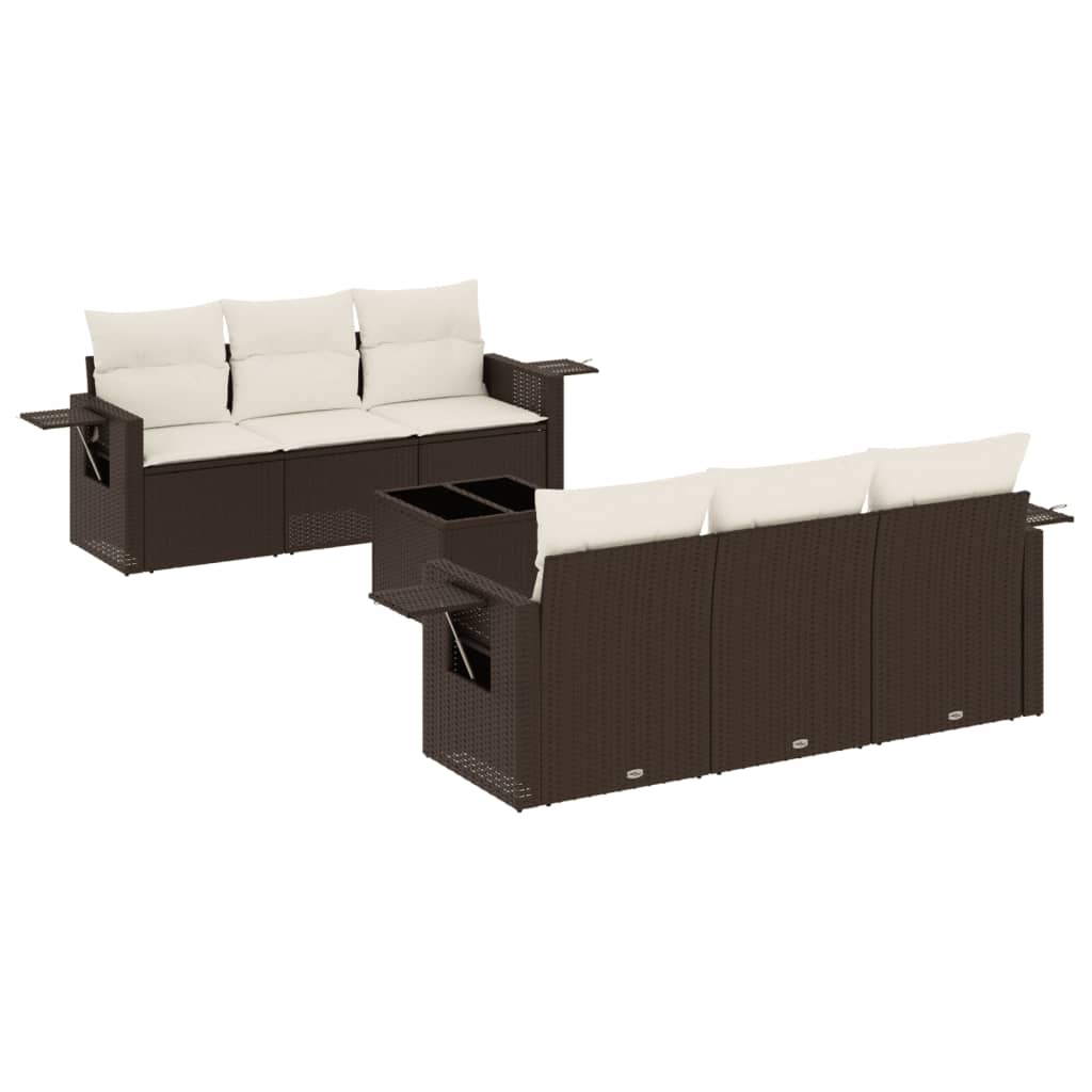 Set Divani da Giardino 7 pz con Cuscini Marrone in Polyrattan