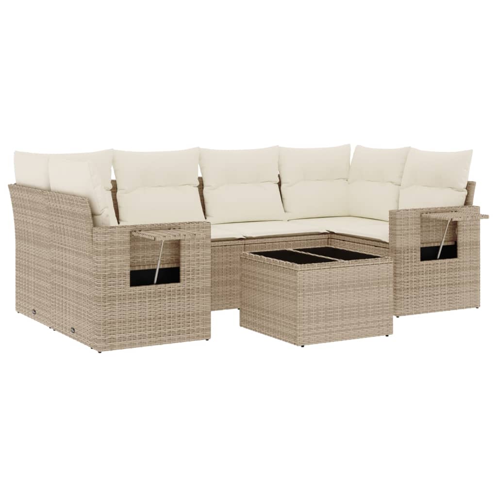 Set Divani da Giardino 7 pz con Cuscini Beige in Polyrattan