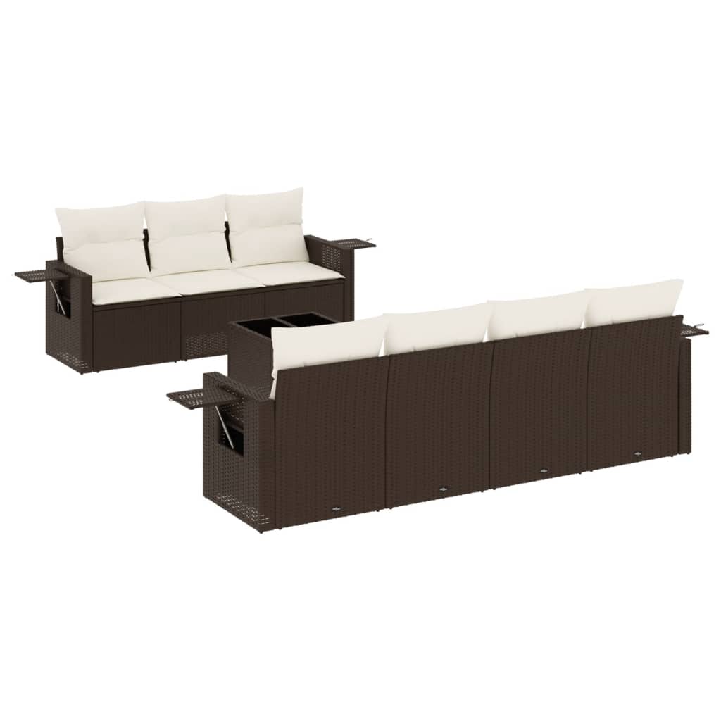 Set Divani da Giardino 8 pz con Cuscini Marrone in Polyrattan