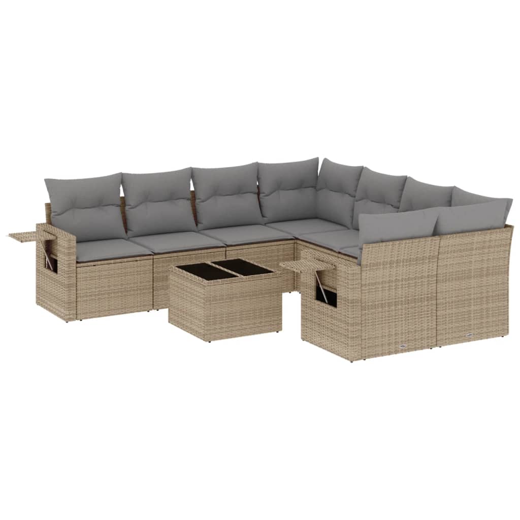 Set Divano da Giardino 9 pz con Cuscini Beige in Polyrattan