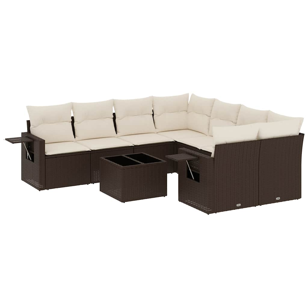 Set Divani da Giardino 9pz con Cuscini Marrone in Polyrattan