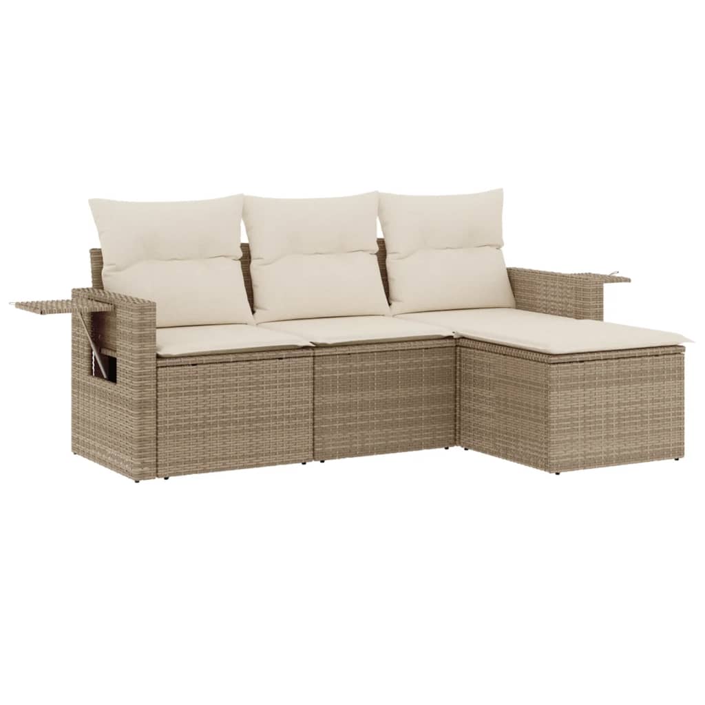 Set Divano da Giardino 4 pz con Cuscini Beige in Polyrattan