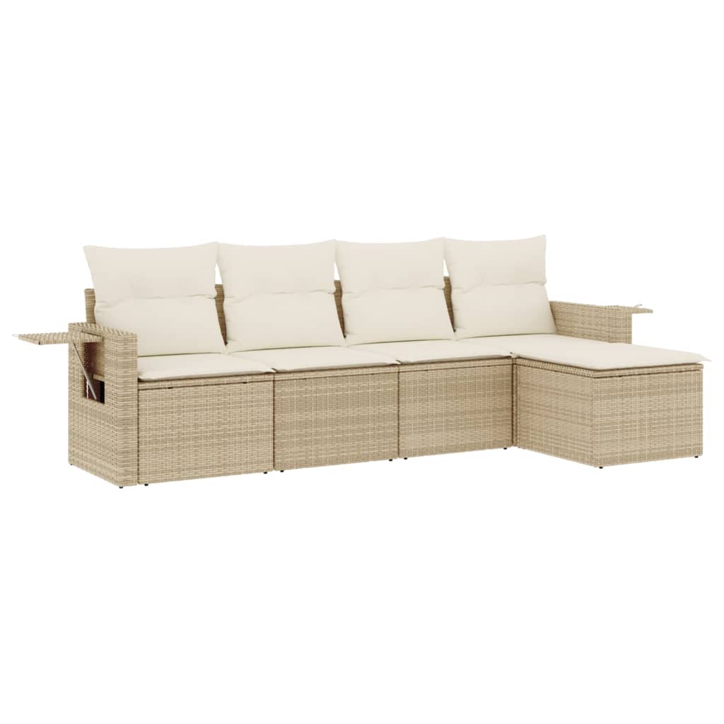 Set Divano da Giardino 5 pz con Cuscini Beige in Polyrattan