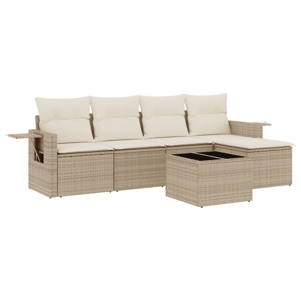 Set Divano da Giardino 6 pz con Cuscini Beige in Polyrattan