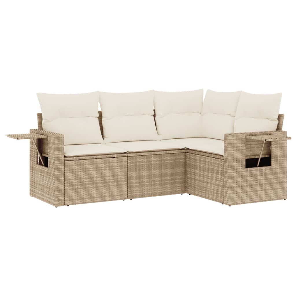 Set Divano da Giardino 4 pz con Cuscini Beige in Polyrattan