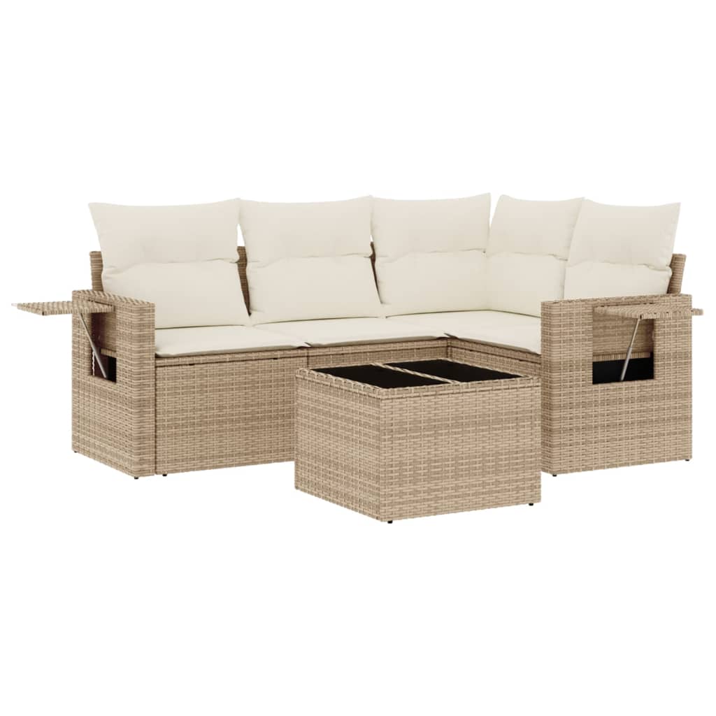 Set Divano da Giardino 5 pz con Cuscini Beige in Polyrattan