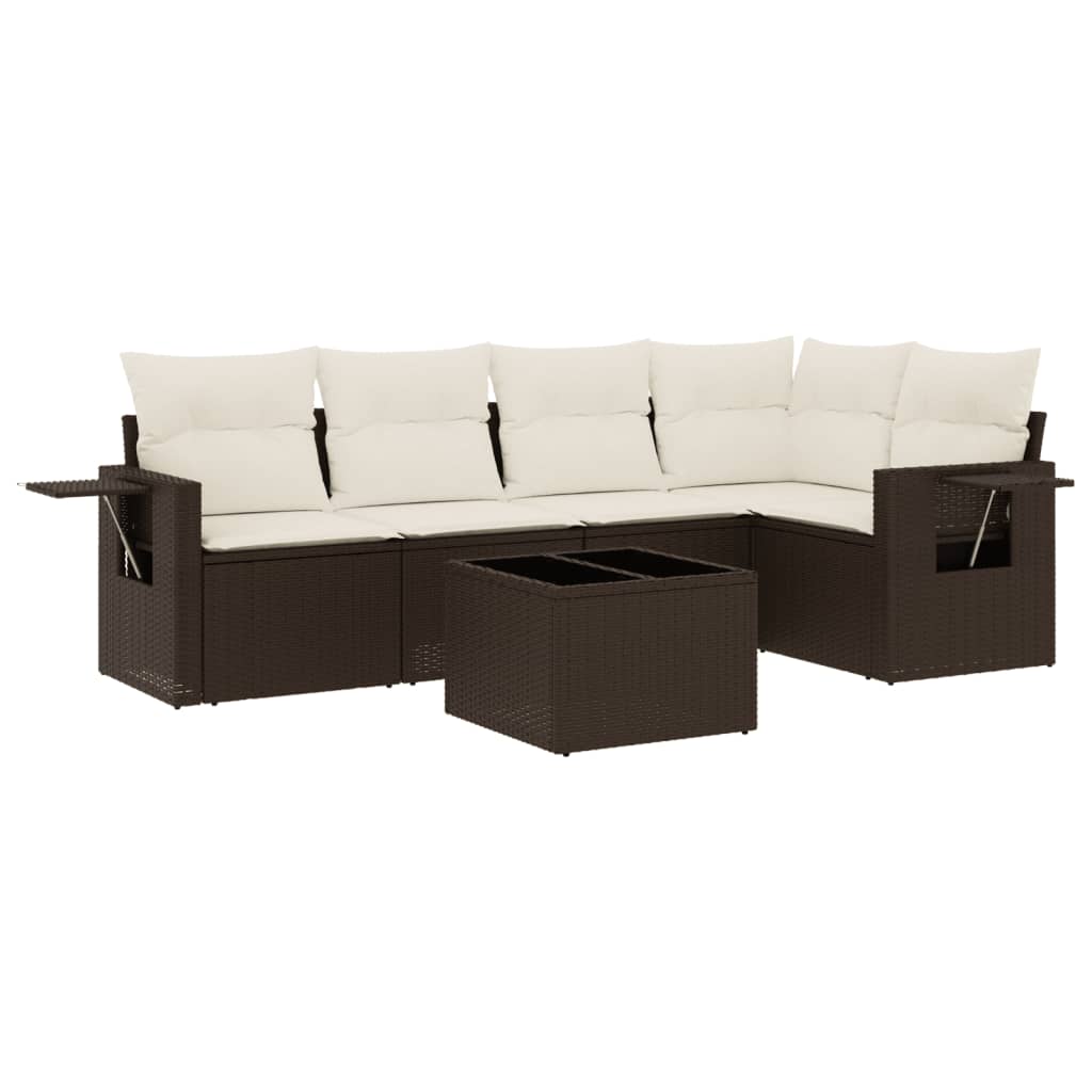 Set Divano da Giardino 6 pz con Cuscini Marrone in Polyrattan