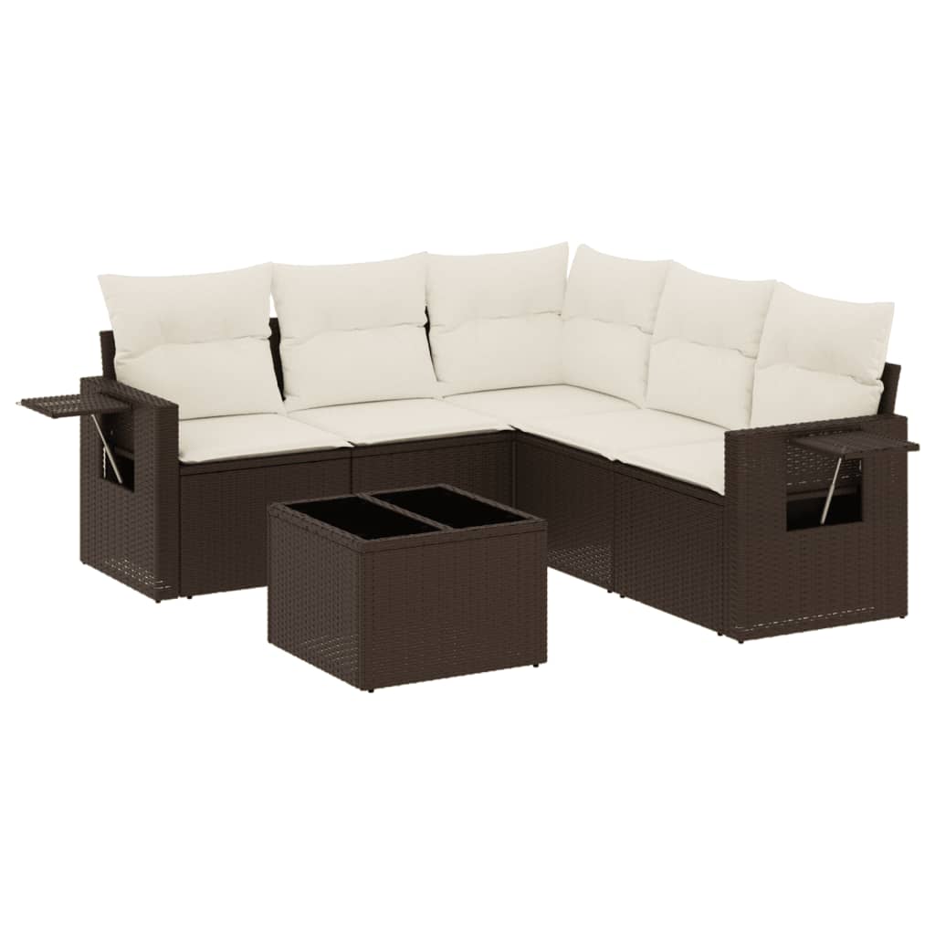 Set Divano da Giardino 6 pz con Cuscini Marrone in Polyrattan