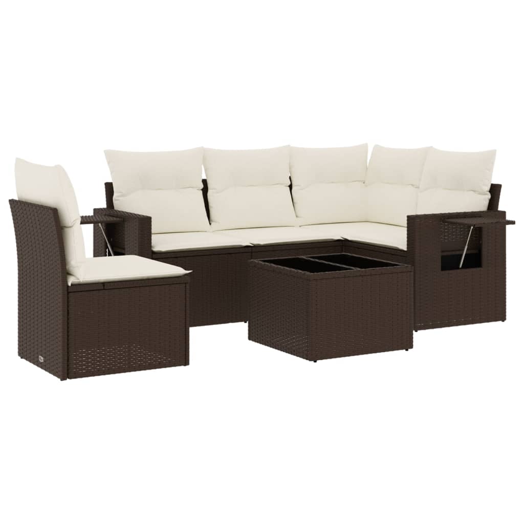 Set Divano da Giardino 6 pz con Cuscini Marrone in Polyrattan