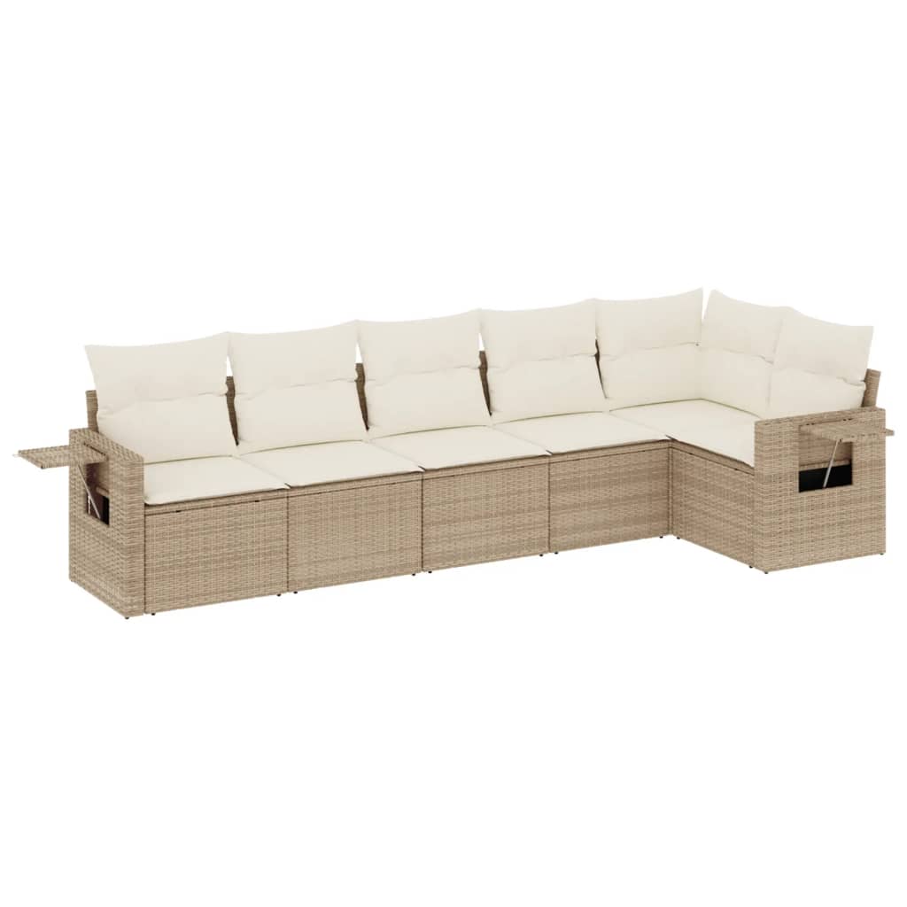 Set Divano da Giardino 6 pz con Cuscini Beige in Polyrattan