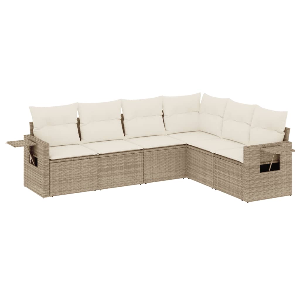 Set Divano da Giardino 6 pz con Cuscini Beige in Polyrattan