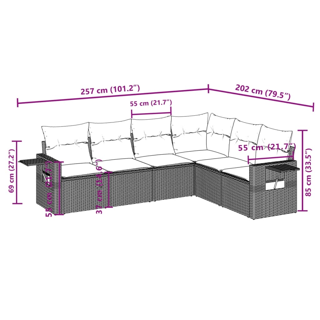 Set Divano da Giardino 6 pz con Cuscini Beige in Polyrattan