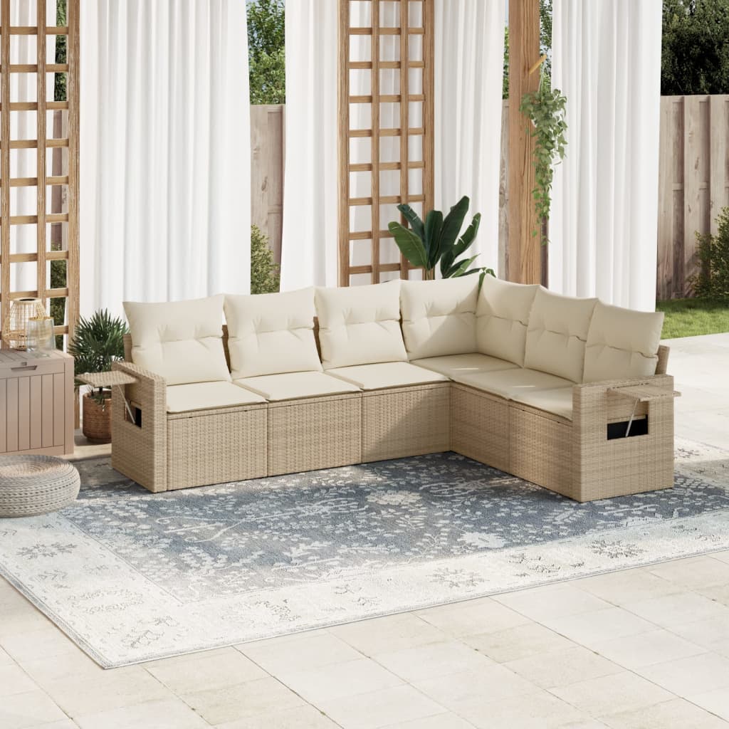 Set Divano da Giardino 6 pz con Cuscini Beige in Polyrattan