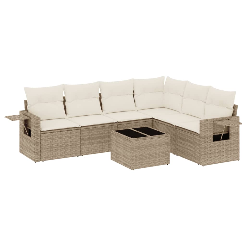 Set Divani da Giardino 7 pz con Cuscini Beige in Polyrattan