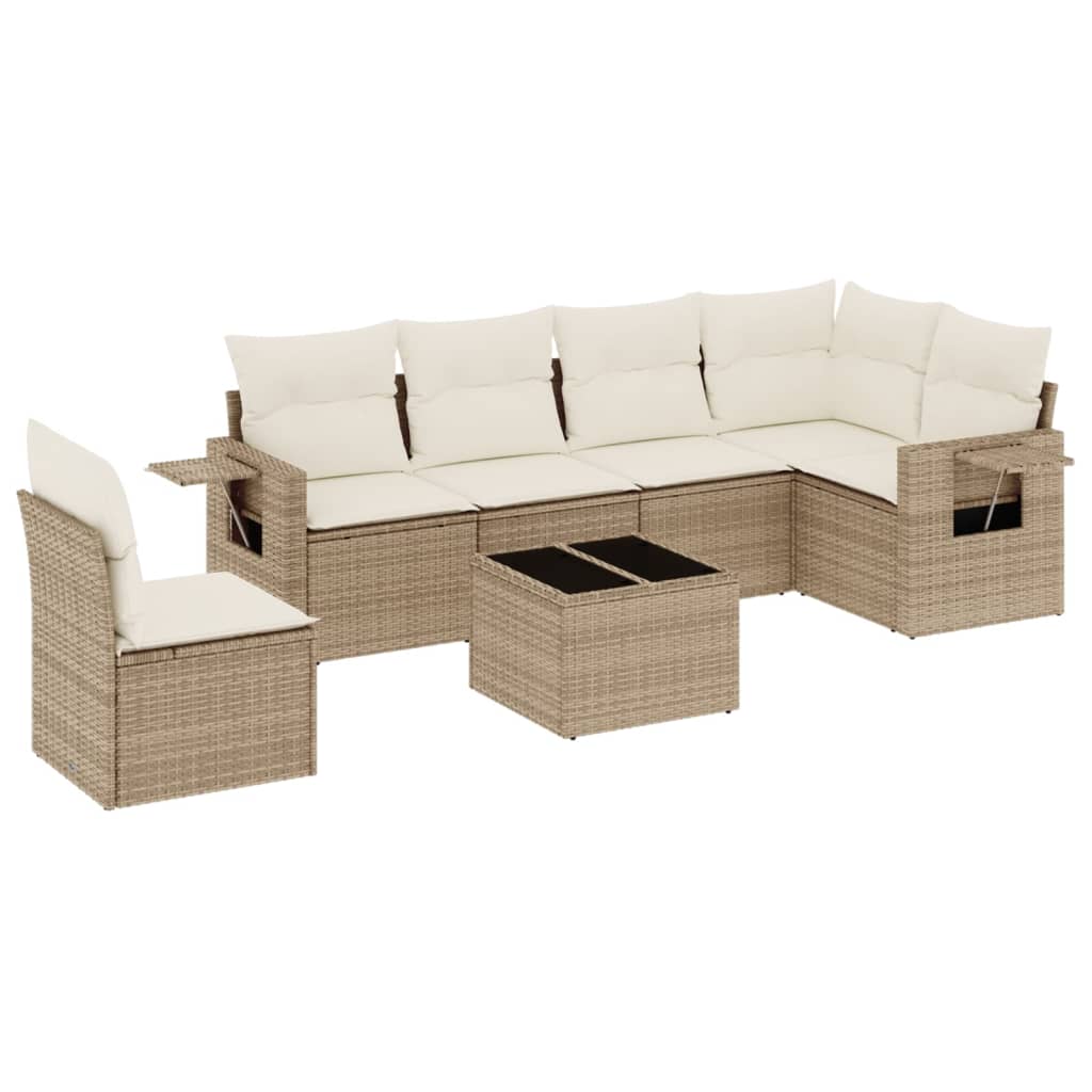 Set Divani da Giardino 7 pz con Cuscini Beige in Polyrattan