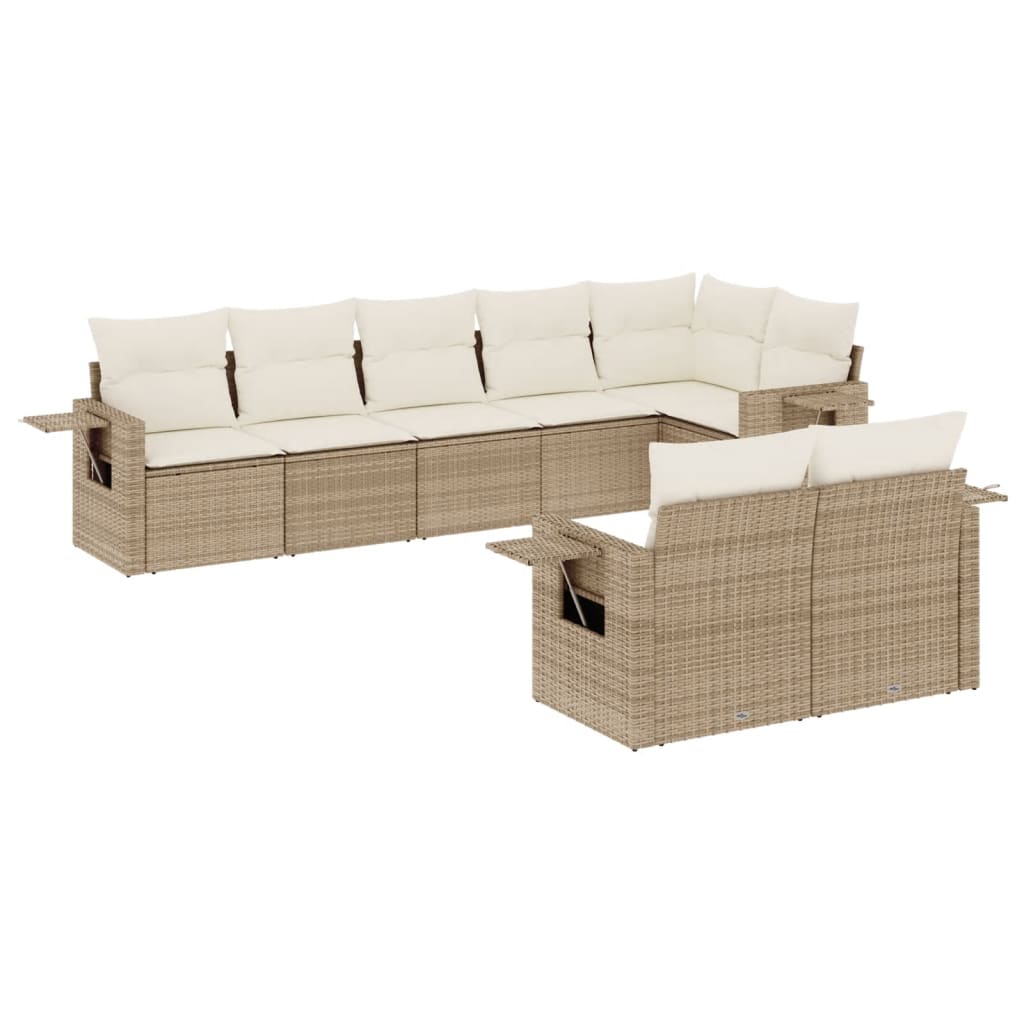 Set Divano da Giardino 8 pz con Cuscini Beige in Polyrattan